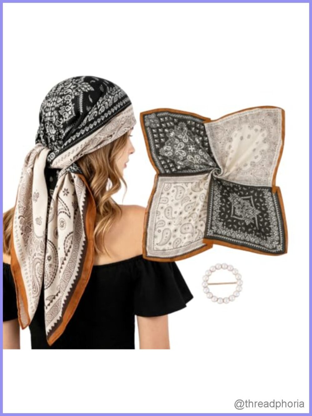 Oversized Bandana Scarf with Ring Polyester Paisley Head Wrap